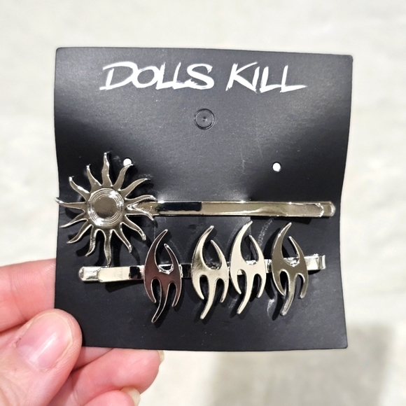Dolls Kill x PTLHZ Hair Clips | Rare Silver NWT Flame + Sun Set of 2 | Ignite th - Picture 1 of 8